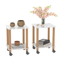 Load image into Gallery viewer, 2-Piece White+Oak Side Table , 2-Tier Space End Table ,Modern Night Stand, Sofa table, Side Table with Storage Shelve