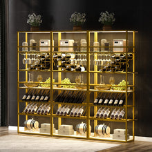 Load image into Gallery viewer, LED Tall Bar Cabinet Wine Rack, Gold Contemporary Standing Honeycomb Wine Rack with Glass Rack