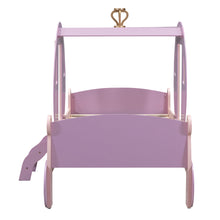 Load image into Gallery viewer, Twin size Princess Carriage Bed with Crown,Wood Platform Car Bed with Stair,Purple+Pink