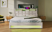 Load image into Gallery viewer, Full size Upholstered Platform bed with a Hydraulic Storage System, LED and USB Charging, Natural (without mattress)