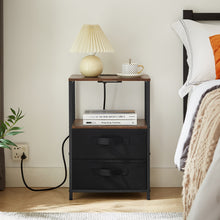 Load image into Gallery viewer, End Table with Charging Station, Nightstand with USB Port, Outlet and Fabric Bag, 2 Drawers & Open Storage Shelf Side Table, Sofa Cabinet for Living Room, Bedroom, Office