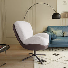 Load image into Gallery viewer, 360° Swivel Accent Chair, Modern Chenille Lounge Chair with Faux Leather and Black Metal Base Frame, Comfortable Reading Chair for Small Spaces, Living Room, Bedroom, Reading Corner, Office (White)