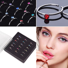 Load image into Gallery viewer, Hot 18Pcs Crystal Nose Ring Hoop Bone Stud Surgical Steel Body Piercing Jewelry