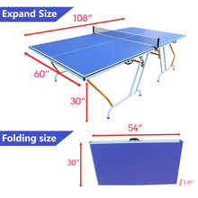 Load image into Gallery viewer, 9ft Mid-Size Table Tennis Table Foldable & Portable Ping Pong Table Set for Indoor Games with Net, 2 Table Tennis Paddles and 3 Balls