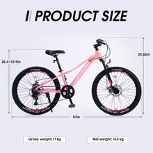 Load image into Gallery viewer, Mountain Bike for Girls and Boys Mountain 24 inch shimano 7-Speed bike