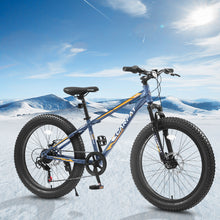 Load image into Gallery viewer, S24109 Elecony 24 Inch Fat Tire Bike Adult/Youth Full Shimano 7 Speeds Mountain Bike, Dual Disc Brake, High-Carbon Steel Frame, Front Suspension, Mountain Trail Bike, Urban Commuter City Bicycle