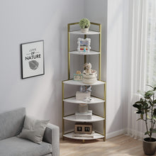 Load image into Gallery viewer, 6-Tier Corner Open Shelf Modern Bookcase Wood Rack Freestanding Shelving Unit,Plant Album Trinket Sturdy Stand Small Bookshelf Space-Saving for Living Room Home Office Kitchen Small Space Rustic Brown