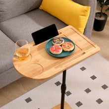 Load image into Gallery viewer, Couch Tray Table Bamboo Height Adjustable Side Table for Sofa C-shaped Oval End Tables with Slots for Bed & Chairs in Living Room & Bedroom (Oval + Rectangle)