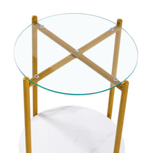 Load image into Gallery viewer, 2-layer End Table with Tempered Glass and Marble Tabletop, Round Coffee Table with Golden Metal Frame for Bedroom Living Room Office (1 piece)