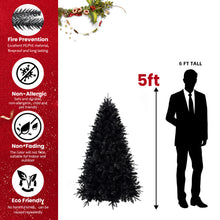Load image into Gallery viewer, 7.5ft Pre-Lit Black Christmas Tree, Full Halloween Xmas Artificial Tree 2156 Branch Tips, 500 Lights, Metal Hinges, Foldable Base, Holiday Decoration - Black