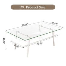 Load image into Gallery viewer, Rectangle Coffee Table, Tempered Glass Tabletop with White Metal Legs, Modern Table for Living Room , Transparent Glass
