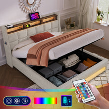 Load image into Gallery viewer, Full size Upholstered Platform bed with a Hydraulic Storage System, LED and USB Charging, Natural (without mattress)