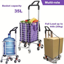 Load image into Gallery viewer, Grocery Laundry Utility Foldable Shopping Cart Trolley, Aluminum Alloy 8-Wheel Stair Climbing, Load Capacity 35L