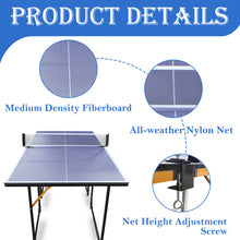 Load image into Gallery viewer, 6ft Mid-Size Table Tennis Table Foldable & Portable Ping Pong Table Set for Indoor & Outdoor Games with Net, 2 Table Tennis Paddles and 3 Balls Blue