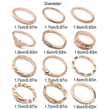 Load image into Gallery viewer, 12Pcs/Set Boho Vintage Gold Finger Ring Crystal Rhinestones Midi Knuckle Rings Women Jewelry