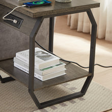 Load image into Gallery viewer, Side Table with Charging Station, Set of 2 End Tables with USB Ports and Sockets, Bedside Tables in Living Room, Bedroom, Dark Grey,17.32'' W x 17.32'' D x 21.65'' H.