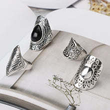 Load image into Gallery viewer, 4Pcs/Set Vintage Silver Gypsy Boho Ethnic Ring Hollow Carved Gem Diamond Midi Knuckle Rings Women Jewelry