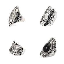 Load image into Gallery viewer, 4Pcs/Set Vintage Silver Gypsy Boho Ethnic Ring Hollow Carved Gem Diamond Midi Knuckle Rings Women Jewelry