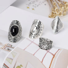 Load image into Gallery viewer, 4Pcs/Set Vintage Silver Gypsy Boho Ethnic Ring Hollow Carved Gem Diamond Midi Knuckle Rings Women Jewelry