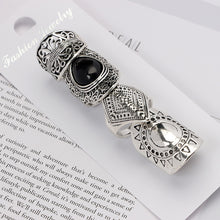 Load image into Gallery viewer, 4Pcs/Set Vintage Silver Gypsy Boho Ethnic Ring Hollow Carved Gem Diamond Midi Knuckle Rings Women Jewelry