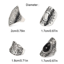 Load image into Gallery viewer, 4Pcs/Set Vintage Silver Gypsy Boho Ethnic Ring Hollow Carved Gem Diamond Midi Knuckle Rings Women Jewelry