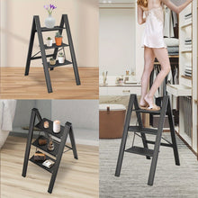 Load image into Gallery viewer, 3 Step Ladder Aluminum Light Folding Step Bench Wide Non slip Pedal 300 lb Capacity Home Office Portable Ladder black