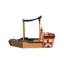 Load image into Gallery viewer, Outsunny Pirate Ship Sandbox with Cover and Rudder, Wooden Sandbox with Storage Bench and Seat, Outdoor Toy for Kids Ages 3-8 Years Old