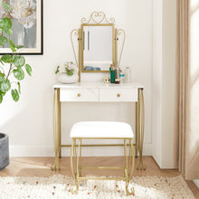 Load image into Gallery viewer, Vanity Mirror Table Set, Makeup Desk Vanity with Stool, Vintage Bedroom Vanity Lots Storage Dressing Table White for Women and Girls