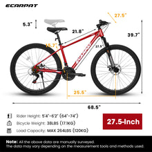 Load image into Gallery viewer, A27312 Mountain Bike 27.5 Inch Black Wheels, Aluminium Frame 21-Speed Mens Womens Trail Commuter City Mountain Bike, Aluminium Frame Disc Brakes Thumb Shifter Front Fork Bicycles