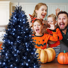 Load image into Gallery viewer, 7.5ft Pre-Lit Black Christmas Tree, Full Halloween Xmas Artificial Tree 2156 Branch Tips, 500 Lights, Metal Hinges, Foldable Base, Holiday Decoration - Black