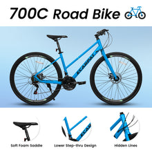 Load image into Gallery viewer, A28250 700C Road Hybrid Bike for Adult , 21-Speed Road Bike Road Bicycle Carbon Steel Frame/Dual-Disc Brakes/Multiple Colors
