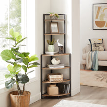Load image into Gallery viewer, 6-Tier Corner Open Shelf Modern Bookcase Wood Rack Freestanding Shelving Unit,Plant Album Trinket Sturdy Stand Small Bookshelf Space-Saving for Living Room Home Office Kitchen Small Space Rustic Brown