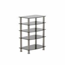 Load image into Gallery viewer, 5-Tier Tempered Glass Side Table Stainless Steel Frame End Table for Living Room, Bedroom, Black