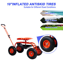 Load image into Gallery viewer, Garden Cart Rolling Scooter, Adjustable Height Heavy Duty Scooter, Rolling Garden Cart with 4 Wheels and Extendable Handle, Garden Stool Cart with 360-Degree Seat and Tool Tray (Red)