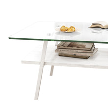 Load image into Gallery viewer, Rectangle Coffee Table, Tempered Glass Tabletop with White Metal Legs, Modern Table for Living Room , Transparent Glass