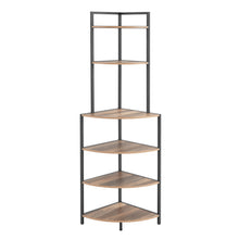 Load image into Gallery viewer, 6-Tier Corner Open Shelf Modern Bookcase Wood Rack Freestanding Shelving Unit,Plant Album Trinket Sturdy Stand Small Bookshelf Space-Saving for Living Room Home Office Kitchen Small Space Rustic Brown