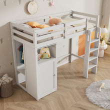 Load image into Gallery viewer, Twin Loft Bed with Wardrobe, Storage Shelves and Ladder, White