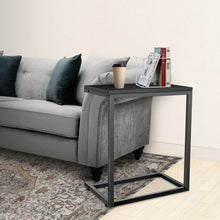 Load image into Gallery viewer, YSSOA C Shaped Sofa Side End Table with Hardwood Surface, 13.75" D x 21.75" W x 27" H, Black