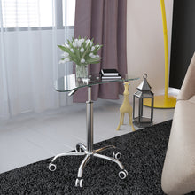 Load image into Gallery viewer, Adjustable Height Transparent Tempered Glass Table Desk Table with Lockable Wheels(Adjustable Range 24.2 "~32.7 ")