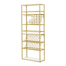 Load image into Gallery viewer, LED Tall Bar Cabinet Wine Rack, Gold Contemporary Standing Honeycomb Wine Rack with Glass Rack