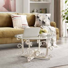 Load image into Gallery viewer, Glass Coffee Table with Sturdy Iron Leaf-shape Base, Leisure Cocktail Table with Tempered Glass Top for Living Room, Dining Room (White)