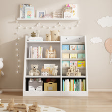 Load image into Gallery viewer, White Wooden Toy Storage Organizer Cabinet Kids Bookshelf Children Bookcase Toddler Baby Sling Book Rack Adjustable Shelf for Playroom Bedroom Nursery Hallway School Kindergarten Living Room