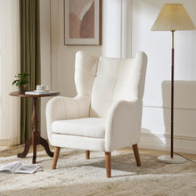 Load image into Gallery viewer, Mid-Century Accent Chair, Ivory White, Modern Retro Club Chair, Birch Frame, Upholstered Teddy Wool Fabric, Single Sofa Armchair for Small Spaces, Living Room, Bedroom, Reading Corner, Balcony