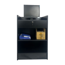 Load image into Gallery viewer, Black cash register stand Cash package Cash Register Portable counter podium stand with drawer Church, MDF sheet, lock drawer, suitable for nail salon, retail, conference reception, shopping mall