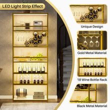 Load image into Gallery viewer, LED Tall Bar Cabinet Wine Rack, Gold Contemporary Standing Honeycomb Wine Rack with Glass Rack