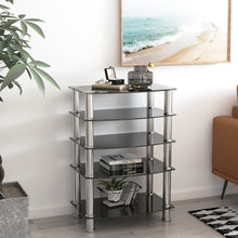 Load image into Gallery viewer, 5-Tier Tempered Glass Side Table Stainless Steel Frame End Table for Living Room, Bedroom, Black