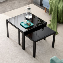 Load image into Gallery viewer, Nesting Coffee Table Set of 2, Square Modern Stacking Table with Tempered Glass Finish for Living Room,Black