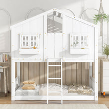 Load image into Gallery viewer, Twin over Twin House Bunk Bed with Roof , Window, Window Box, Door , with Safety Guardrails and Ladder,White