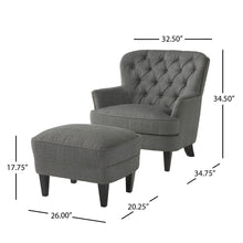 Load image into Gallery viewer, Contemporary Grey Fabric Club Chair and Ottoman Set, Stylish Upholstered Armchair with Matching Ottoman, Ideal for Modern Living Room Comfort and Style