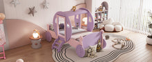 Load image into Gallery viewer, Twin size Princess Carriage Bed with Crown,Wood Platform Car Bed with Stair,Purple+Pink